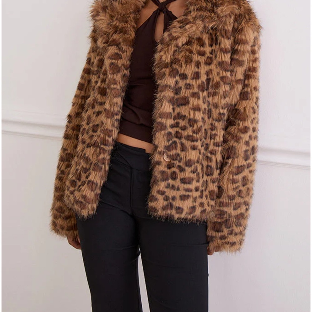 Motel Rocks Brown Leopard Teddy Jacket